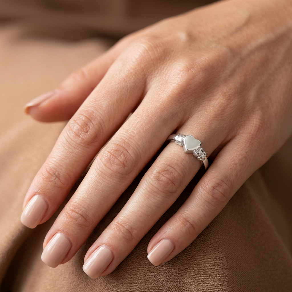 Sterling Silver 1.9mm Polished Heart Ribbed Shoulder Promise Ring for Women model