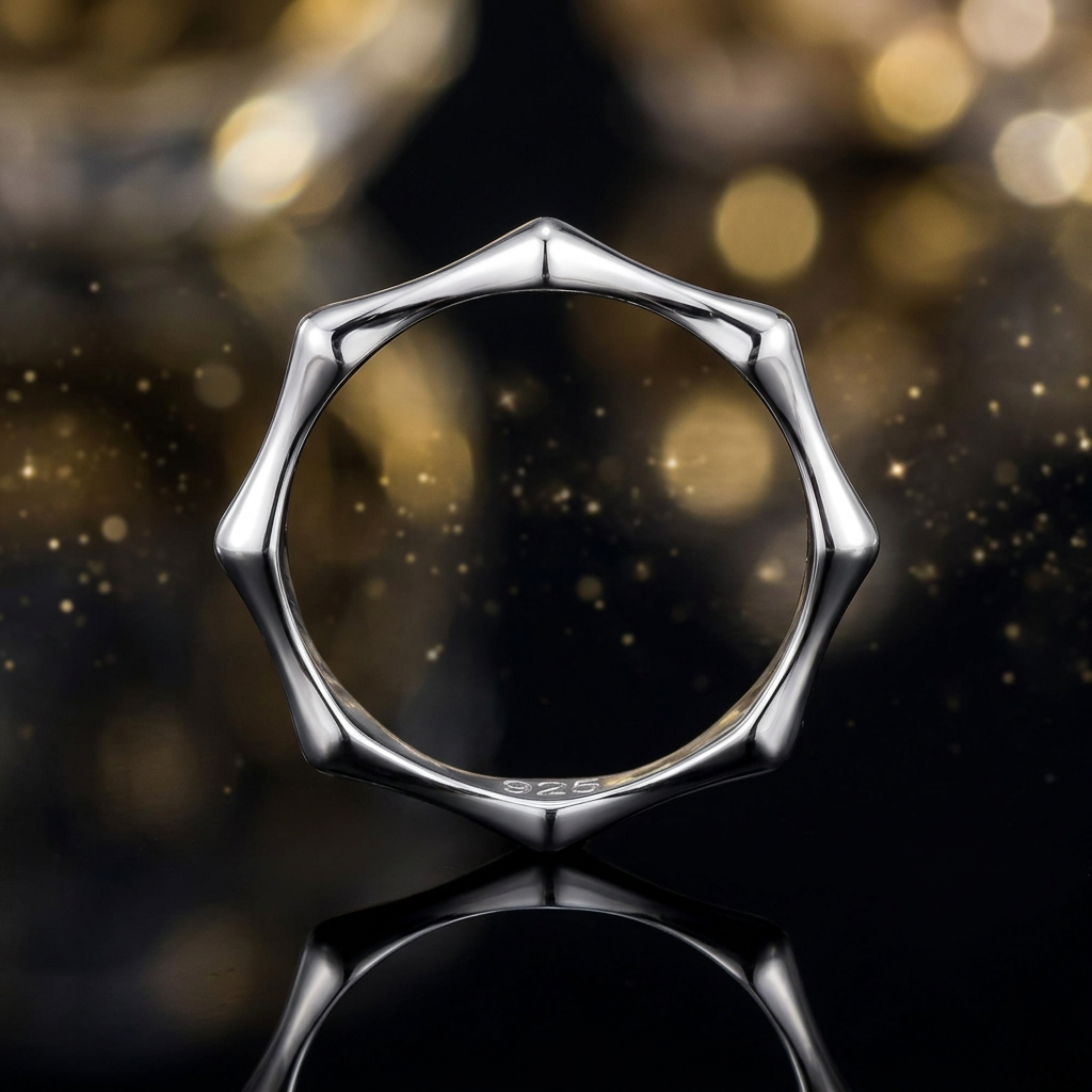 Sterling Silver 2.7mm Octagon Bone Bamboo Segment Stacking Band Ring for Women life4