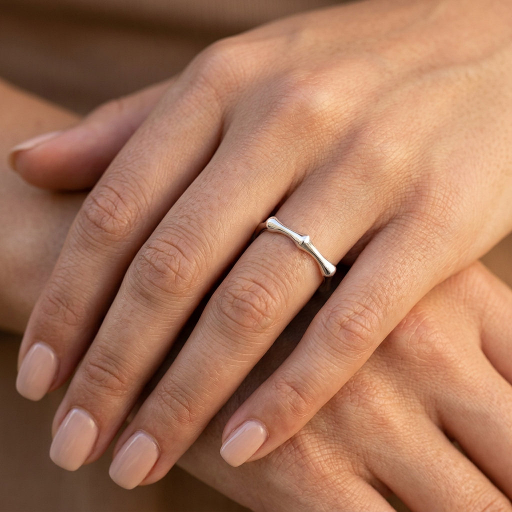 Sterling Silver 2.7mm Octagon Bone Bamboo Segment Stacking Band Ring for Women model