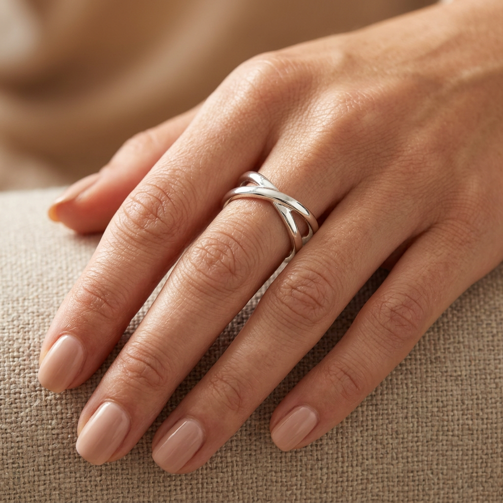 Sterling Silver 6.5mm Double Crossover Statement Ring for Women model