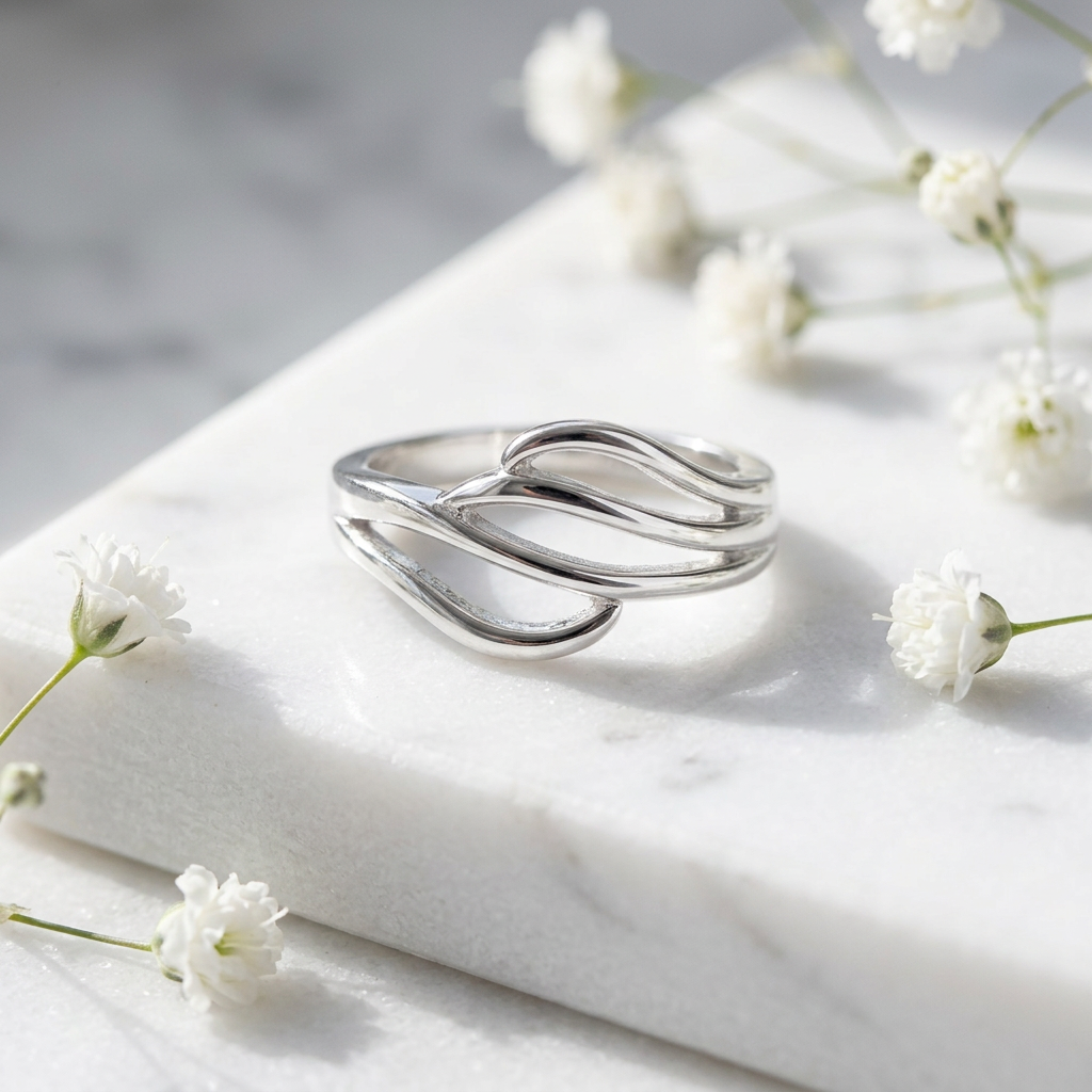 Sterling Silver 3.1mm Flowing Triple Curve Openwork Ring for Women life1