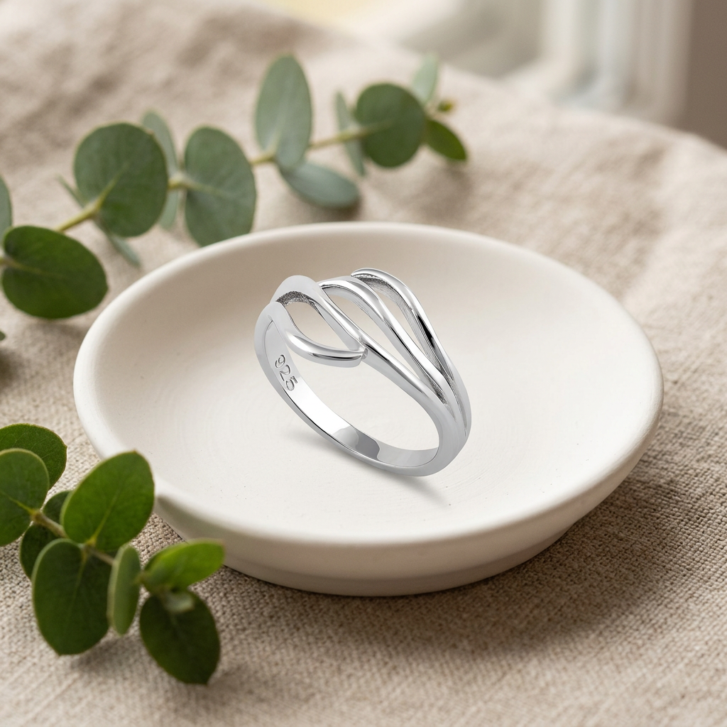 Sterling Silver 3.1mm Flowing Triple Curve Openwork Ring for Women life2