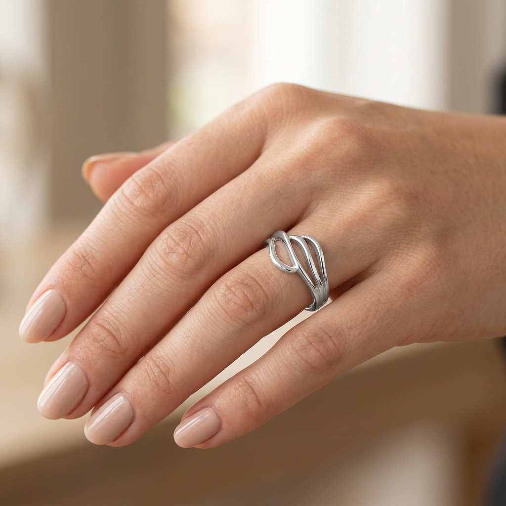 Sterling Silver 3.1mm Flowing Triple Curve Openwork Ring for Women model