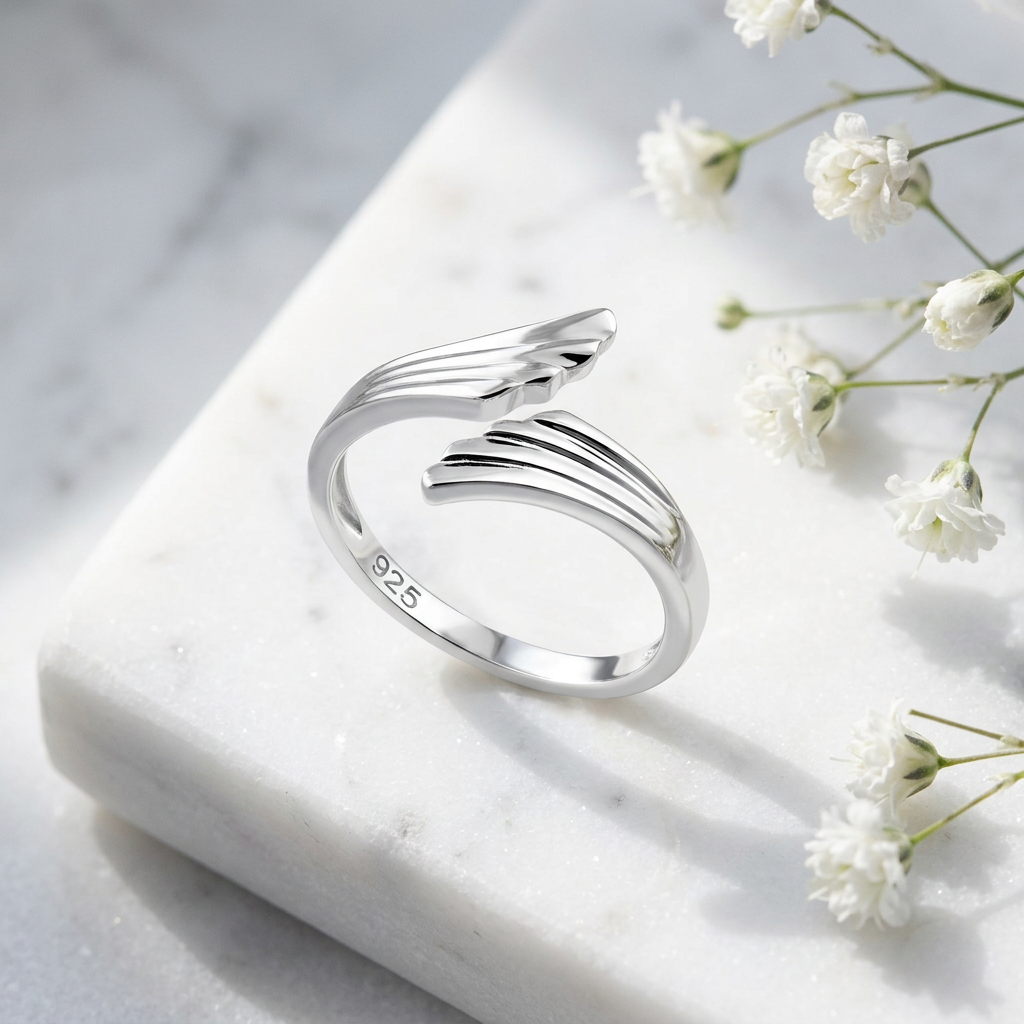 Sterling Silver 2.7mm Angel Wings Bypass Open Wrap Ring for Women life1