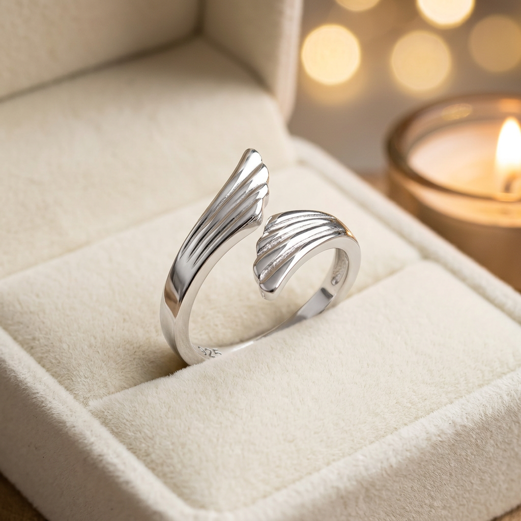 Sterling Silver 2.7mm Angel Wings Bypass Open Wrap Ring for Women life3