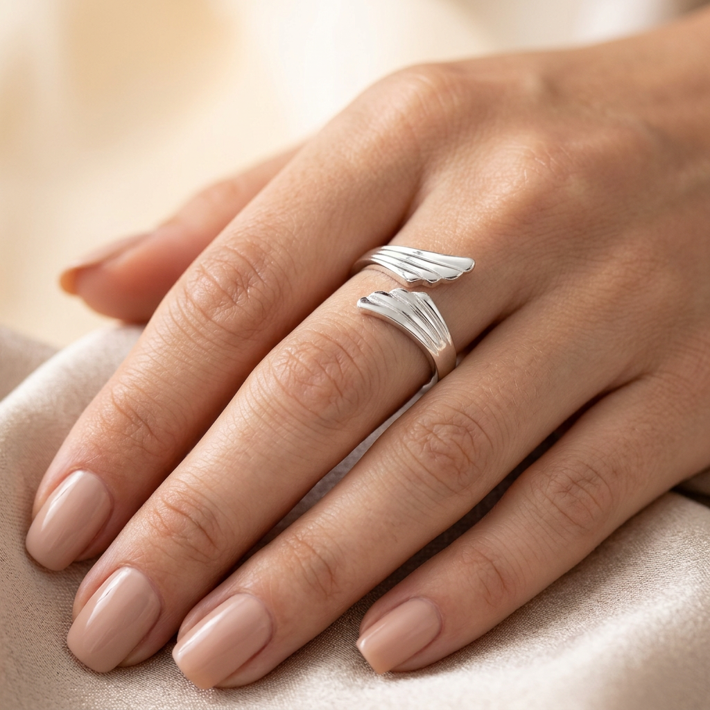 Sterling Silver 2.7mm Angel Wings Bypass Open Wrap Ring for Women model