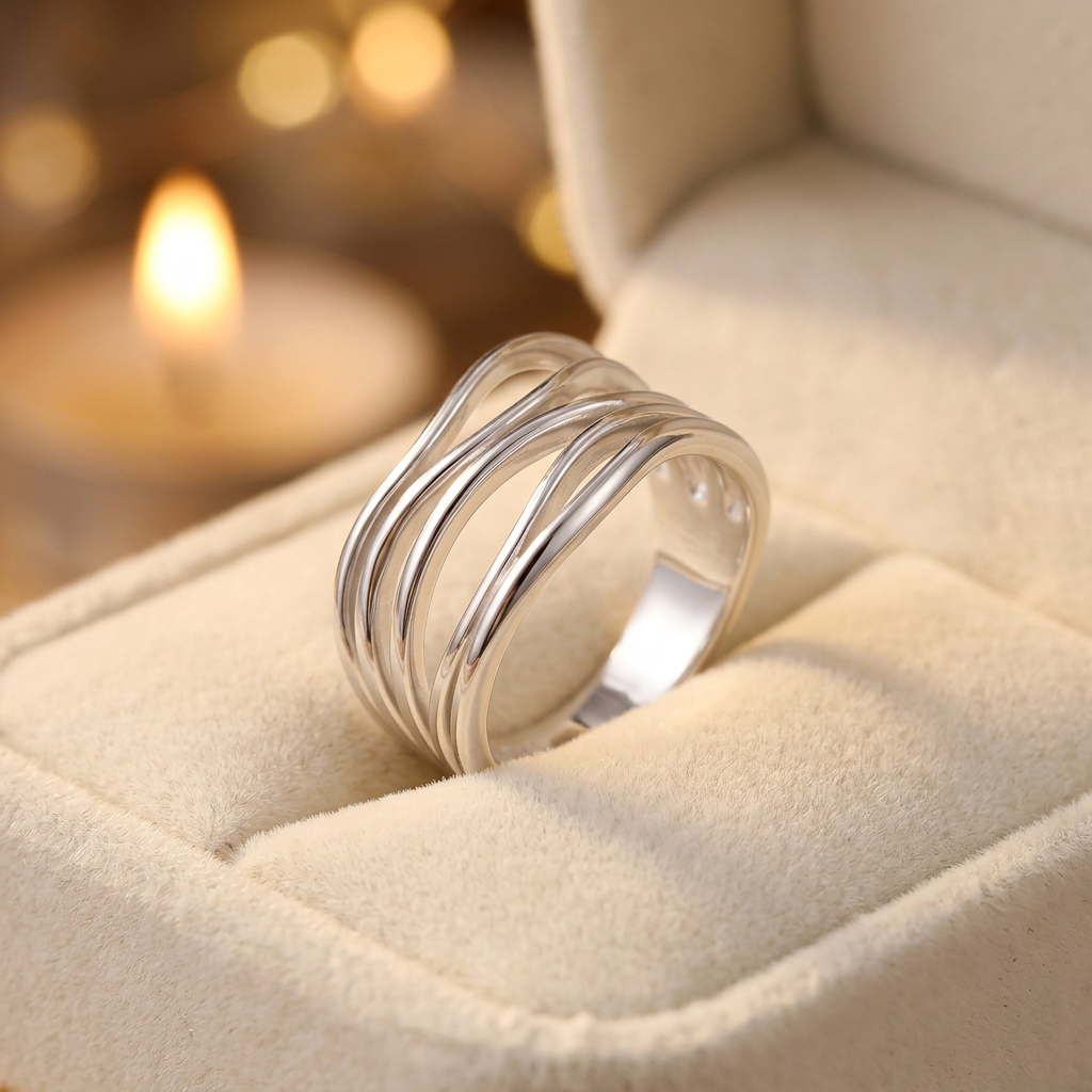 Sterling Silver 6.8mm Layered Wire Wave Statement Ring for Women life3