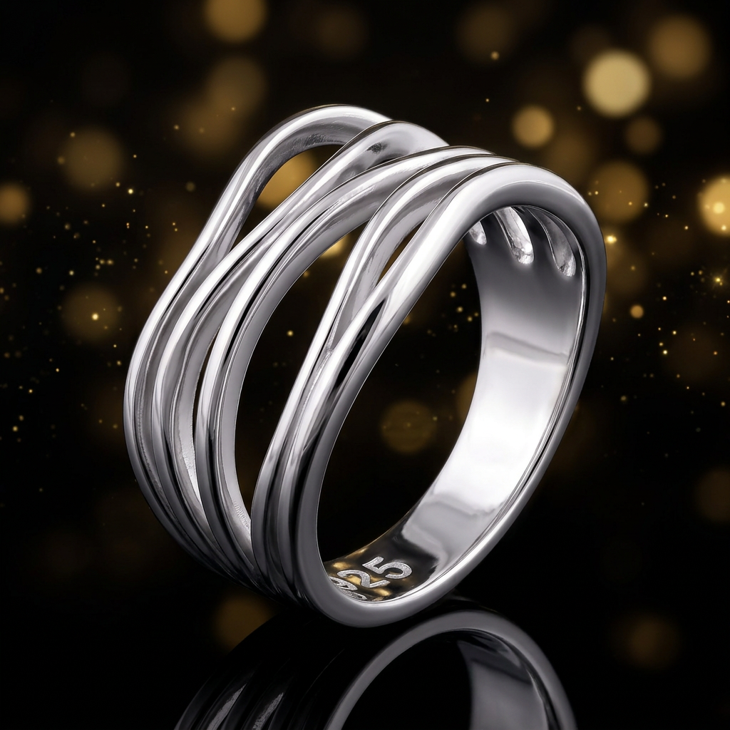 Sterling Silver 6.8mm Layered Wire Wave Statement Ring for Women life4