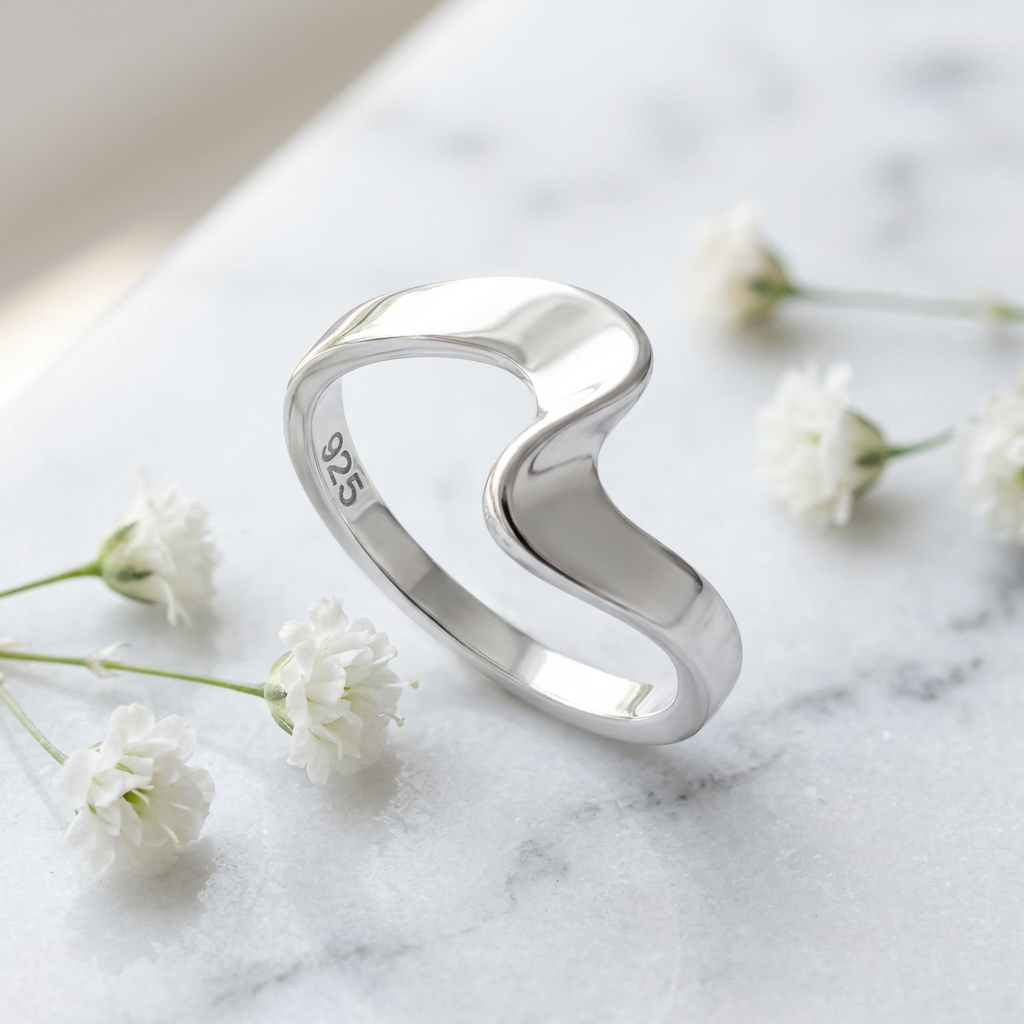 Sterling Silver 2.7mm Sculpted Wave Twist Ring for Women life1