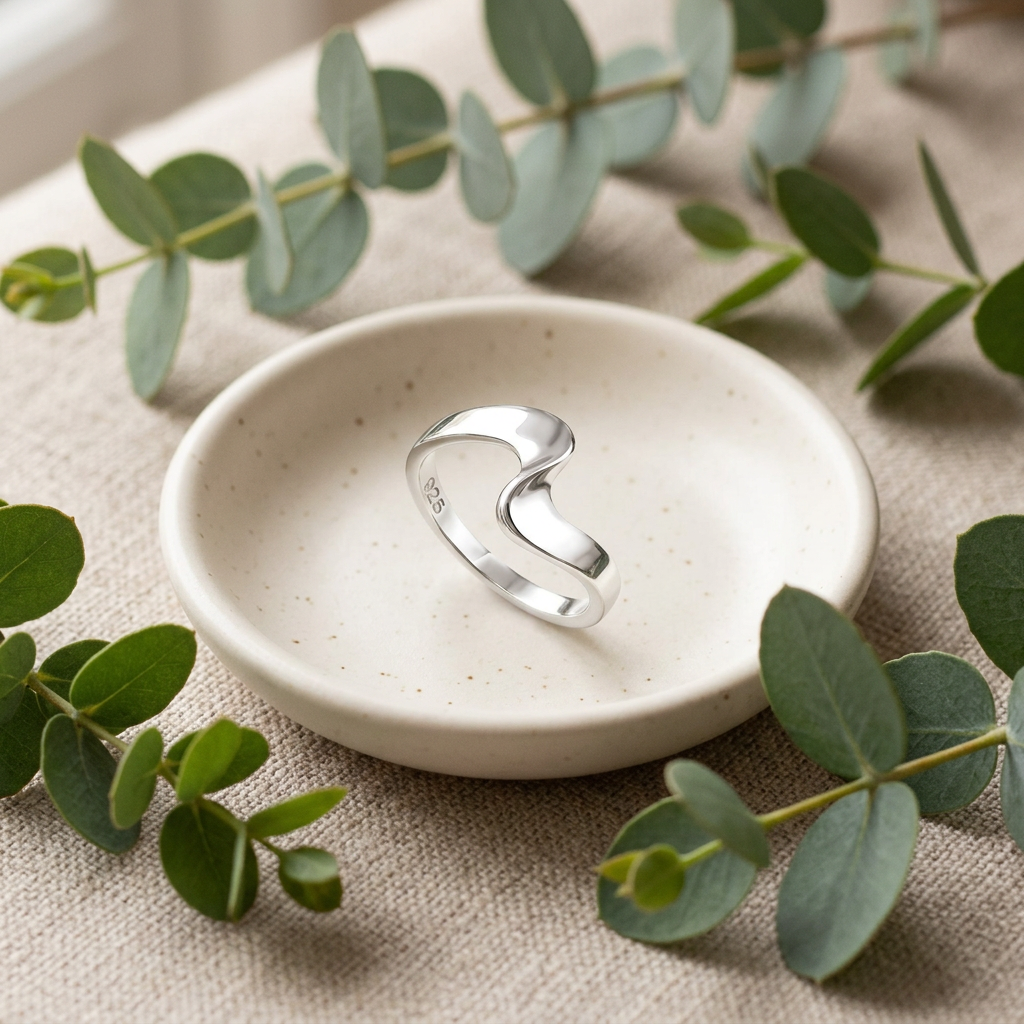 Sterling Silver 2.7mm Sculpted Wave Twist Ring for Women life2