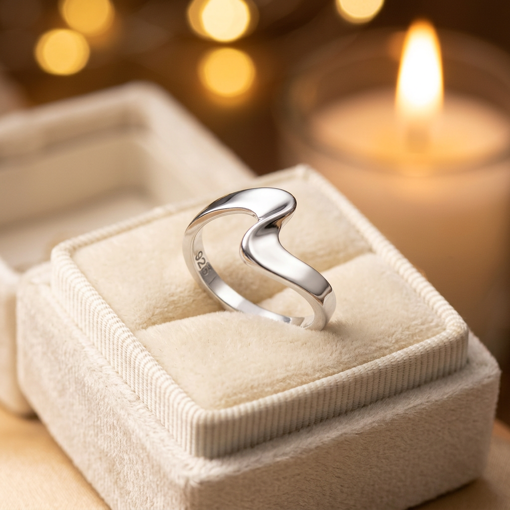 Sterling Silver 2.7mm Sculpted Wave Twist Ring for Women life3