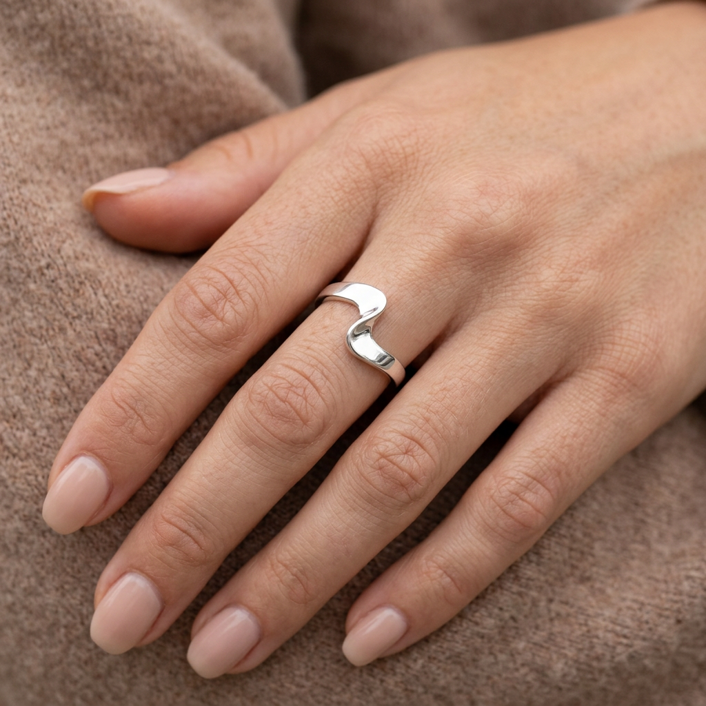 Sterling Silver 2.7mm Sculpted Wave Twist Ring for Women model