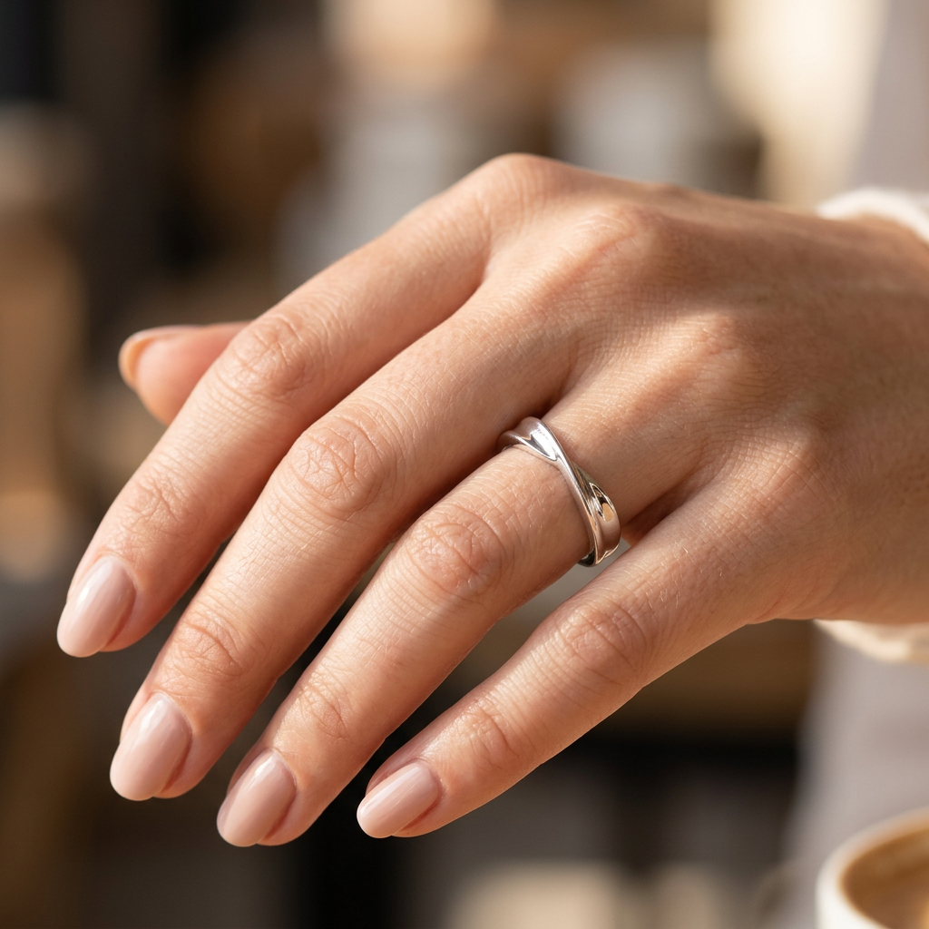 Sterling Silver Twisted Crossover Stacking Ring for Women model