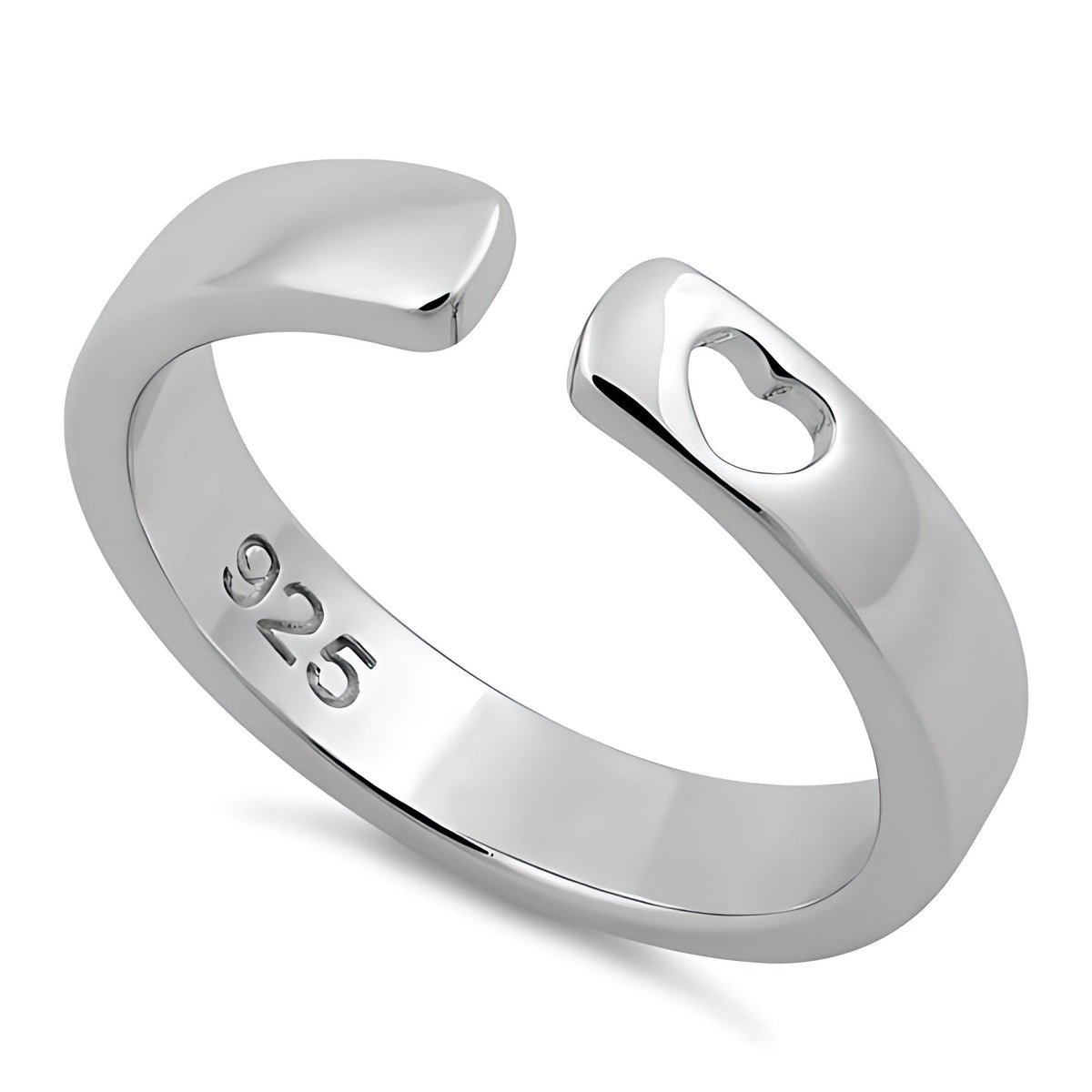 Sterling Silver 3.8mm Open Cuff Band Ring with Heart Cutout for Women