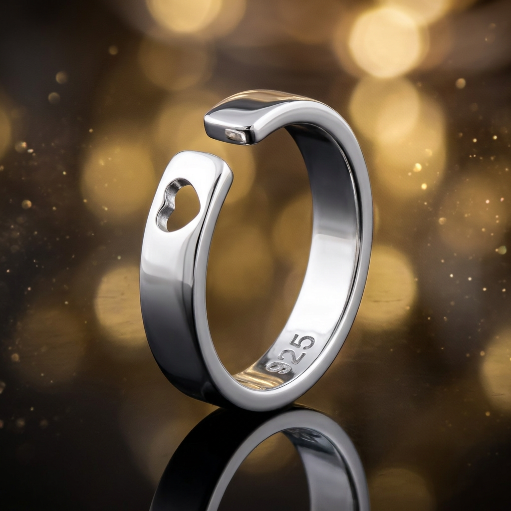 Sterling Silver 3.8mm Open Cuff Band Ring with Heart Cutout for Women life4