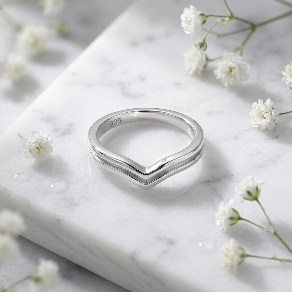 Sterling Silver Double Row Chevron Ring for Women life1