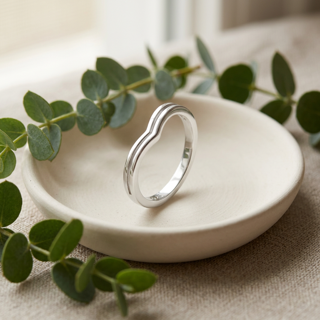 Sterling Silver Double Row Chevron Ring for Women life2