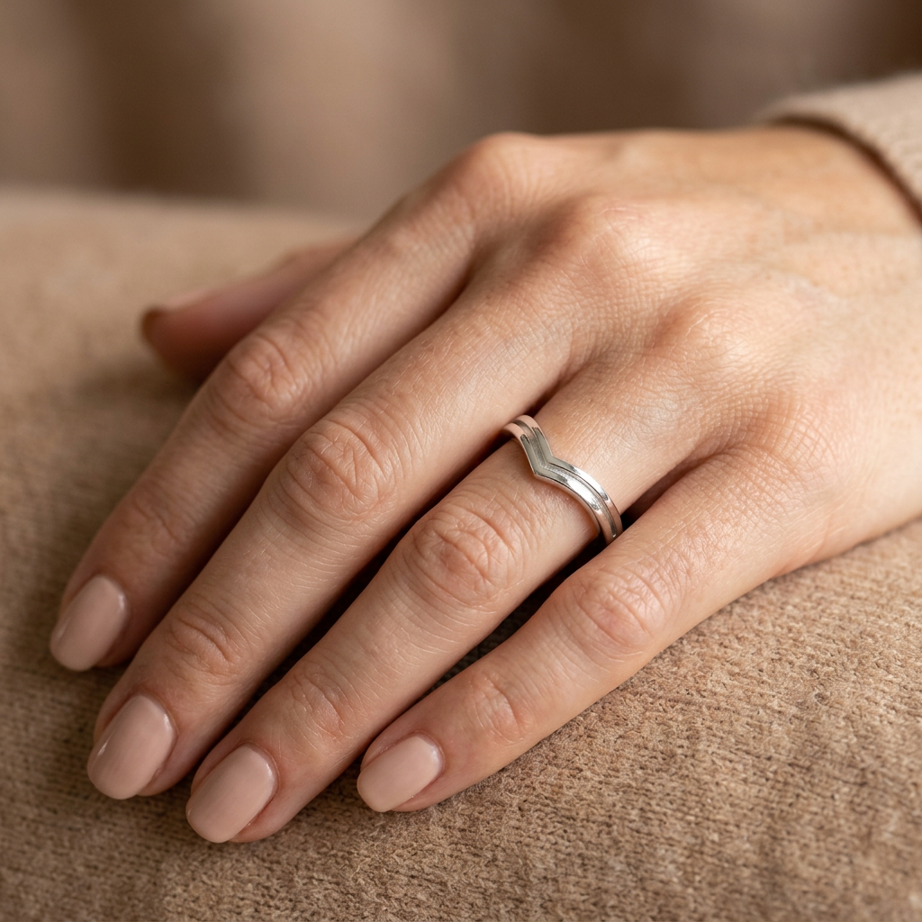 Sterling Silver Double Row Chevron Ring for Women model
