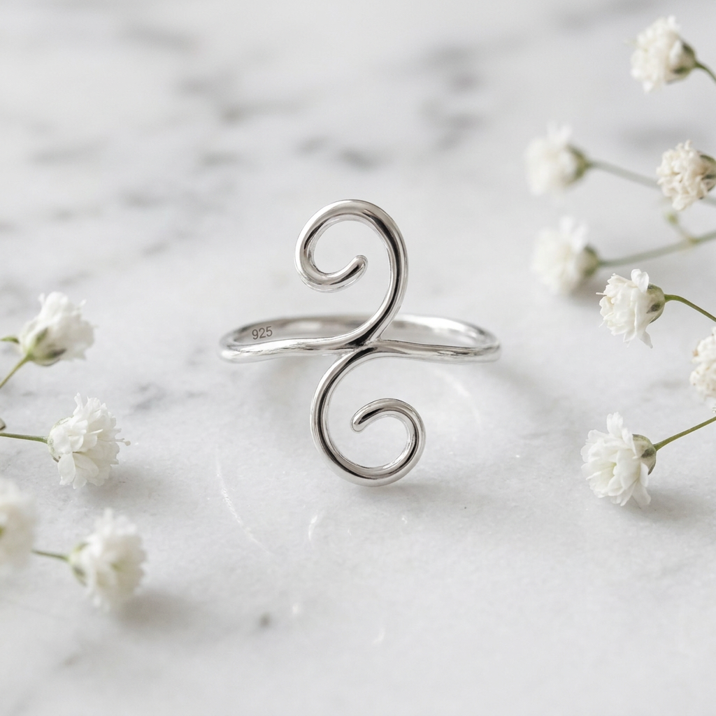 Sterling Silver 1.6mm Double Spiral Swirl Wire Ring for Women life1