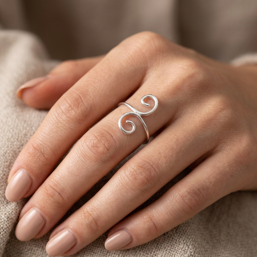 Sterling Silver 1.6mm Double Spiral Swirl Wire Ring for Women model