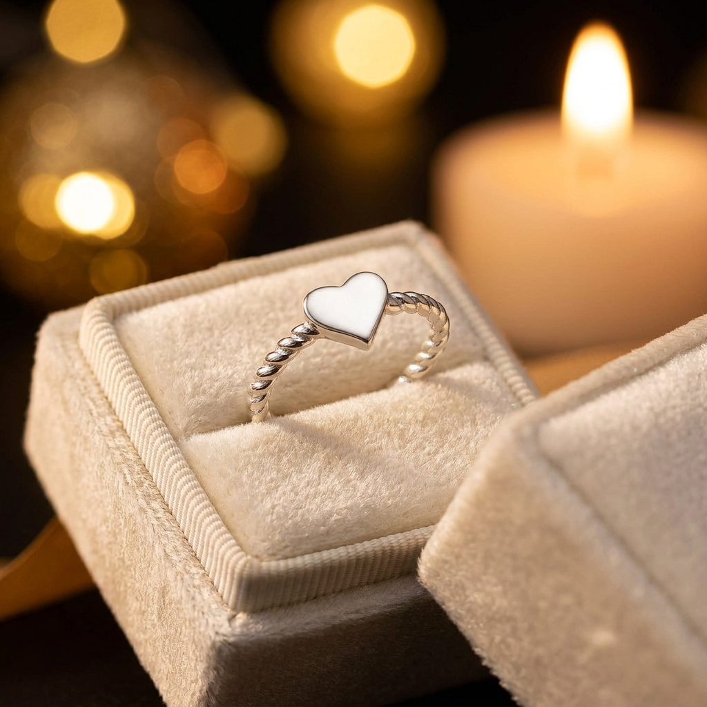 Sterling Silver Heart on Rope Twist Band Ring for Women life3