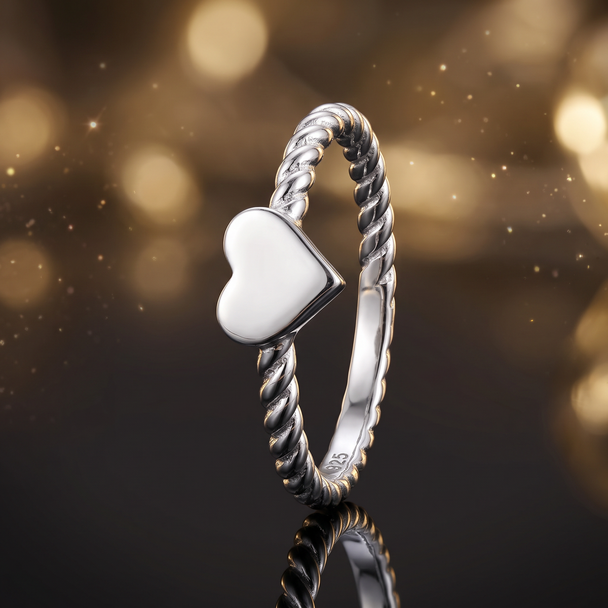 Sterling Silver Heart on Rope Twist Band Ring for Women life4