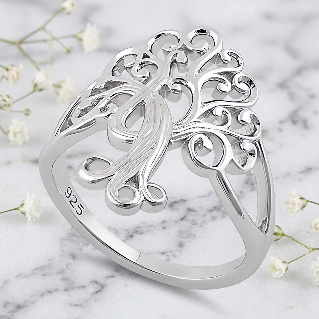 Sterling Silver 3.7mm Filigree Swirl Tree of Life Split Shank Ring for Women life1