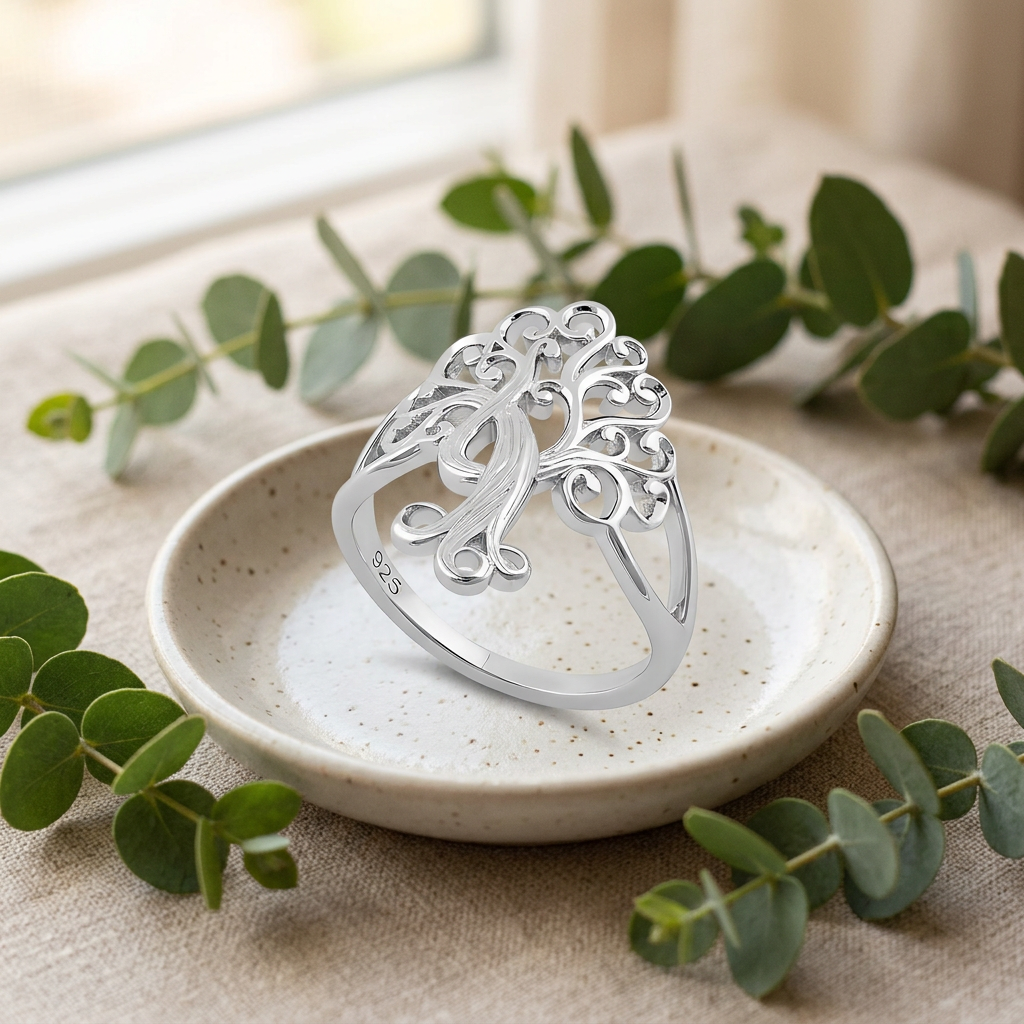Sterling Silver 3.7mm Filigree Swirl Tree of Life Split Shank Ring for Women life2