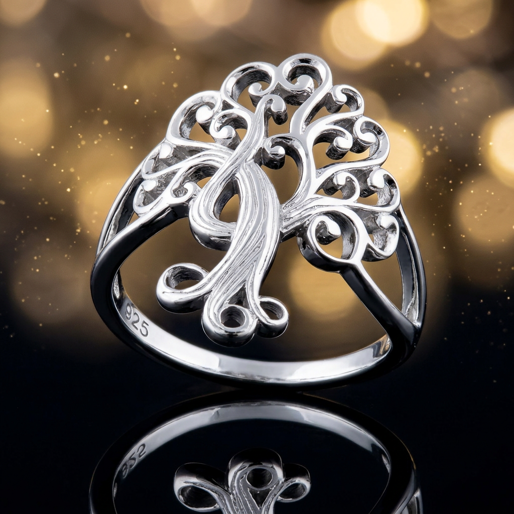 Sterling Silver 3.7mm Filigree Swirl Tree of Life Split Shank Ring for Women life4
