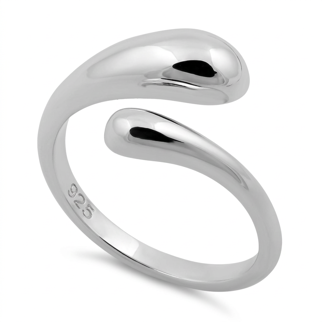 Sterling Silver 2.4mm Teardrop Bypass Open Wrap Ring for Women