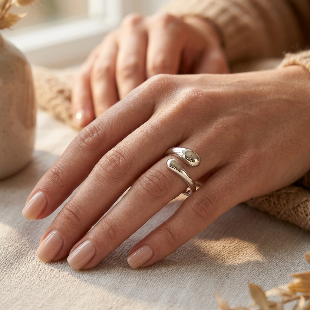 Sterling Silver 2.4mm Teardrop Bypass Open Wrap Ring for Women model