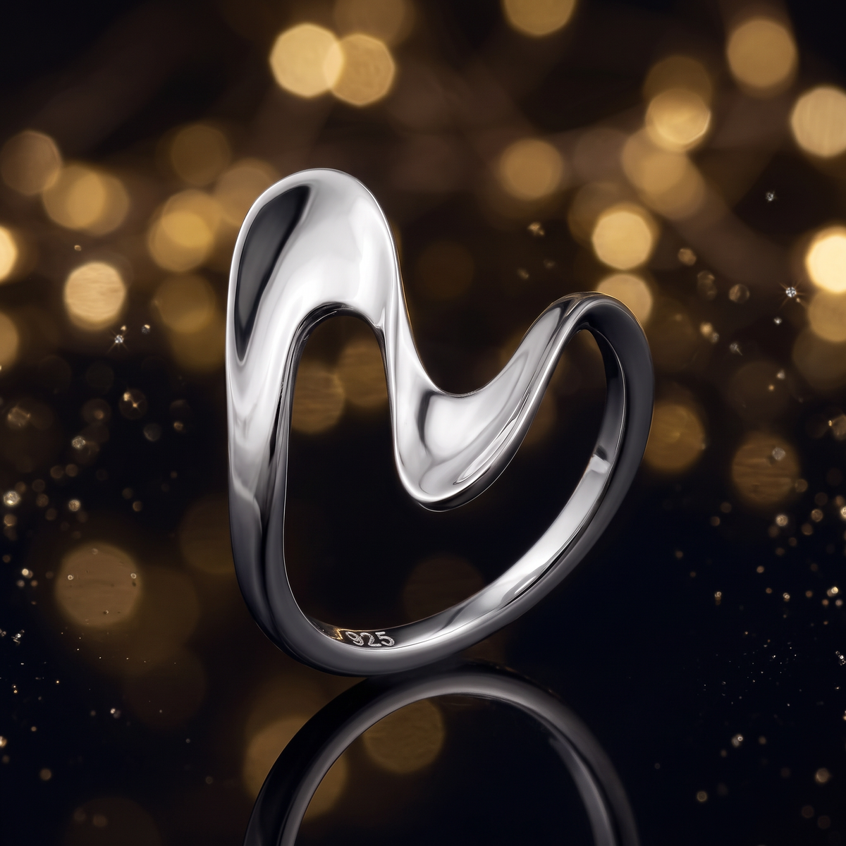 Sterling Silver Freeform Wave Statement Ring for Women life4