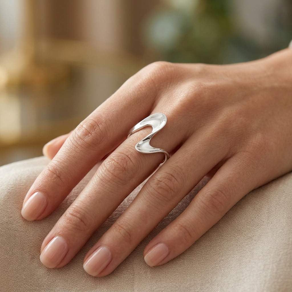 Sterling Silver Freeform Wave Statement Ring for Women model