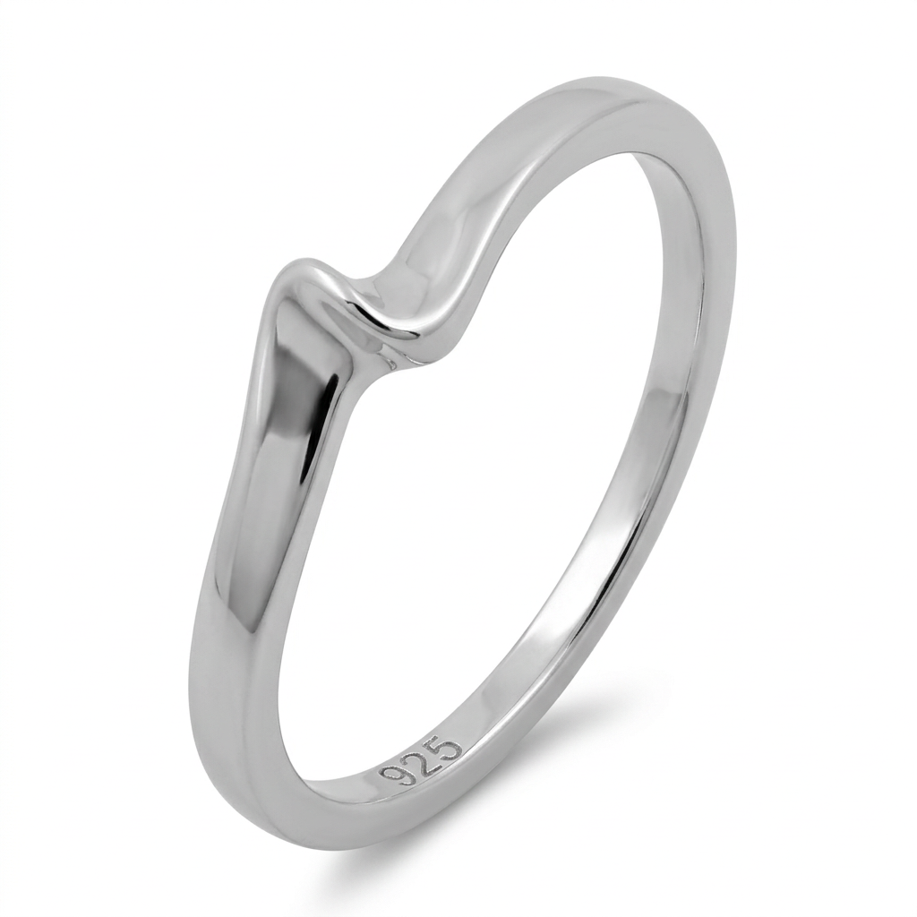 Sterling Silver Dainty Wave Curve Stacking Ring for Women