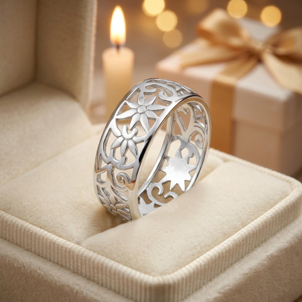Sterling Silver 7mm Openwork Flower Eternity Band Ring for Women life3