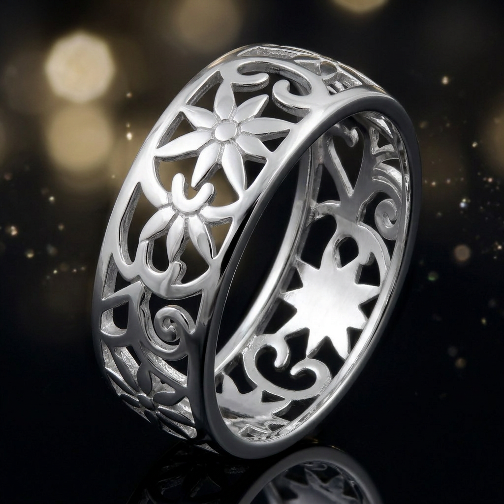 Sterling Silver 7mm Openwork Flower Eternity Band Ring for Women life4