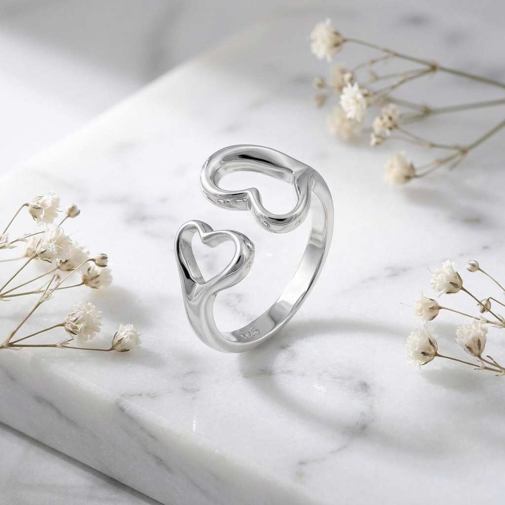 Sterling Silver 2.2mm Double Open Heart Promise Ring for Women life1