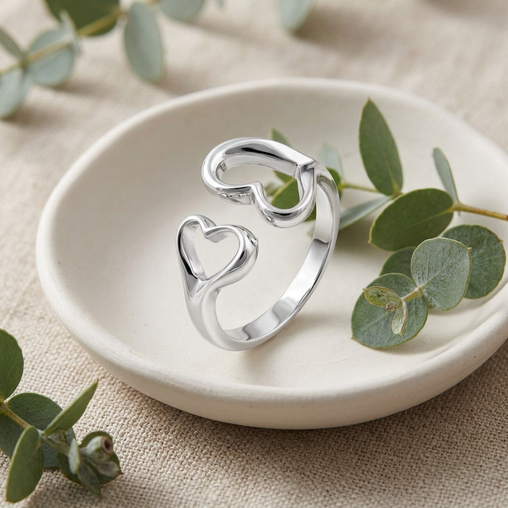 Sterling Silver 2.2mm Double Open Heart Promise Ring for Women life2