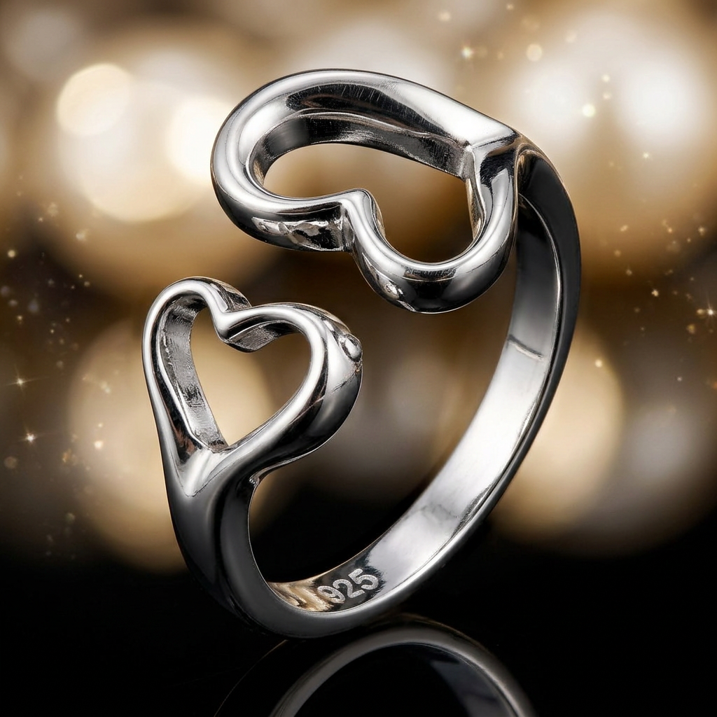 Sterling Silver 2.2mm Double Open Heart Promise Ring for Women life4