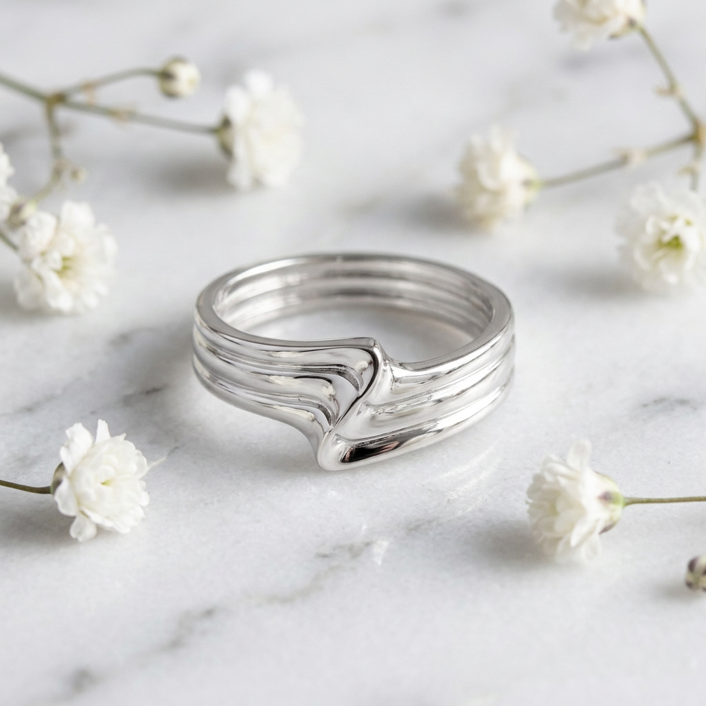 Sterling Silver 3.8mm Triple Band Wave Fold Ring for Women life1