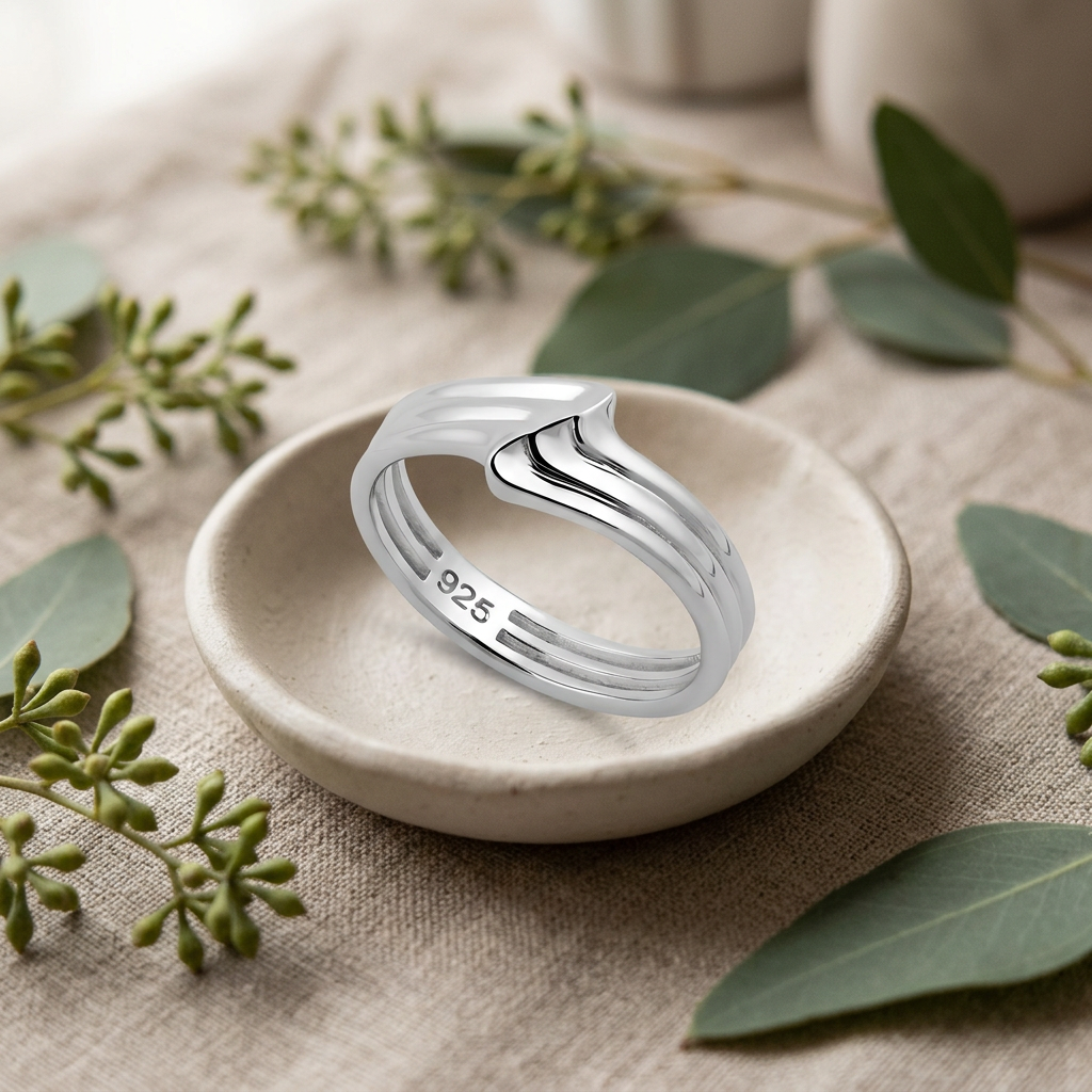Sterling Silver 3.8mm Triple Band Wave Fold Ring for Women life2