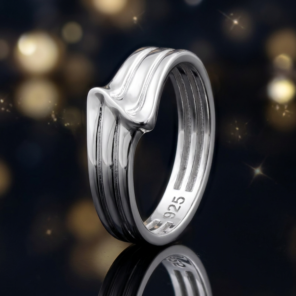 Sterling Silver 3.8mm Triple Band Wave Fold Ring for Women life4