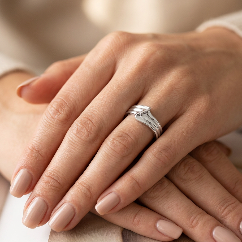 Sterling Silver 3.8mm Triple Band Wave Fold Ring for Women model