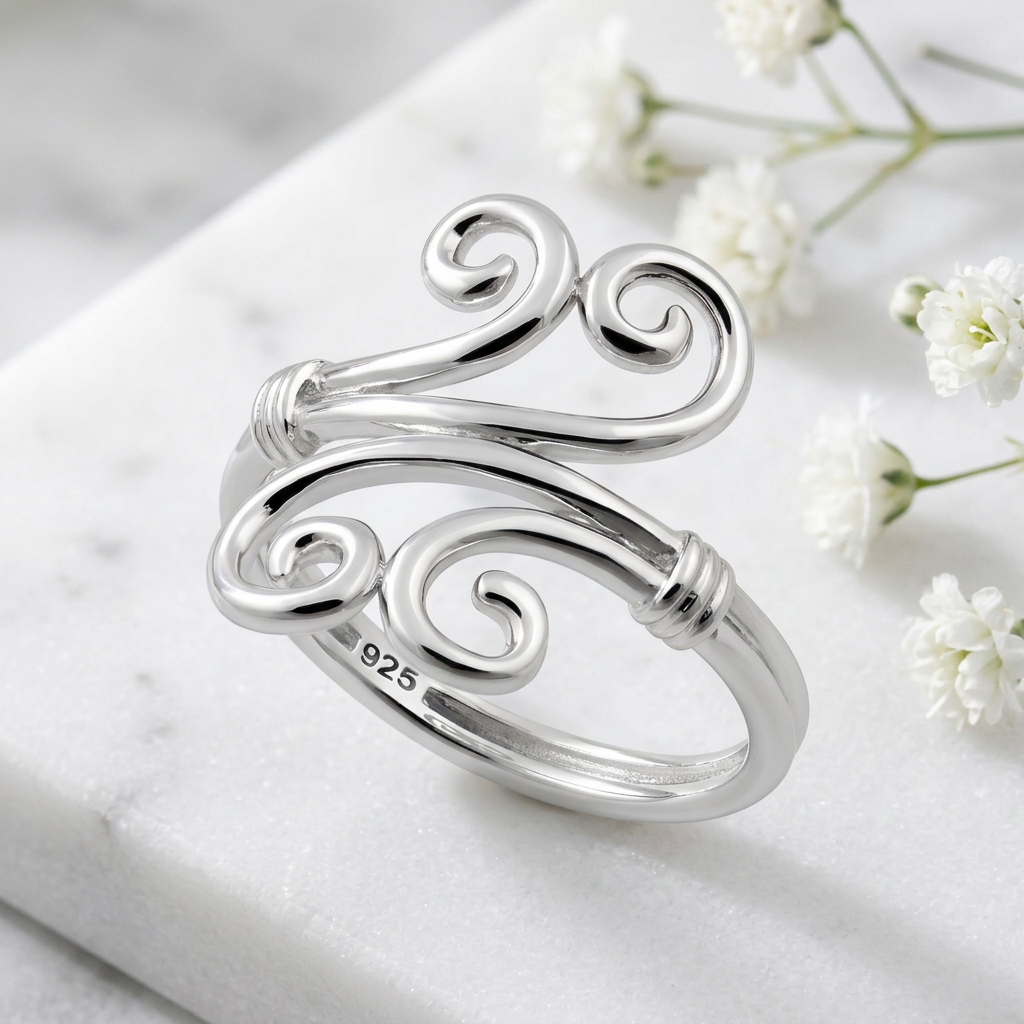 Sterling Silver Double Swirl Scroll Wire Wrap Bypass Ring for Women life1