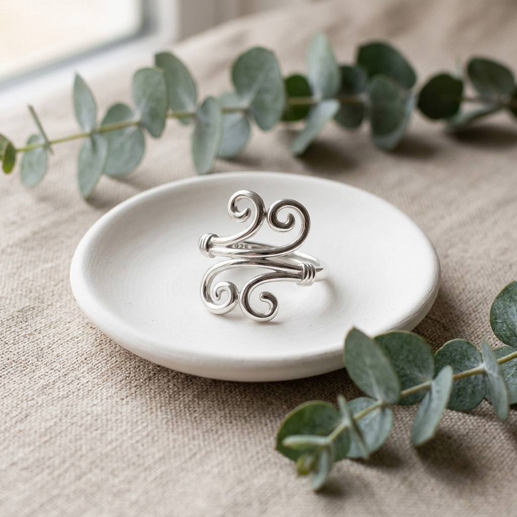 Sterling Silver Double Swirl Scroll Wire Wrap Bypass Ring for Women life2