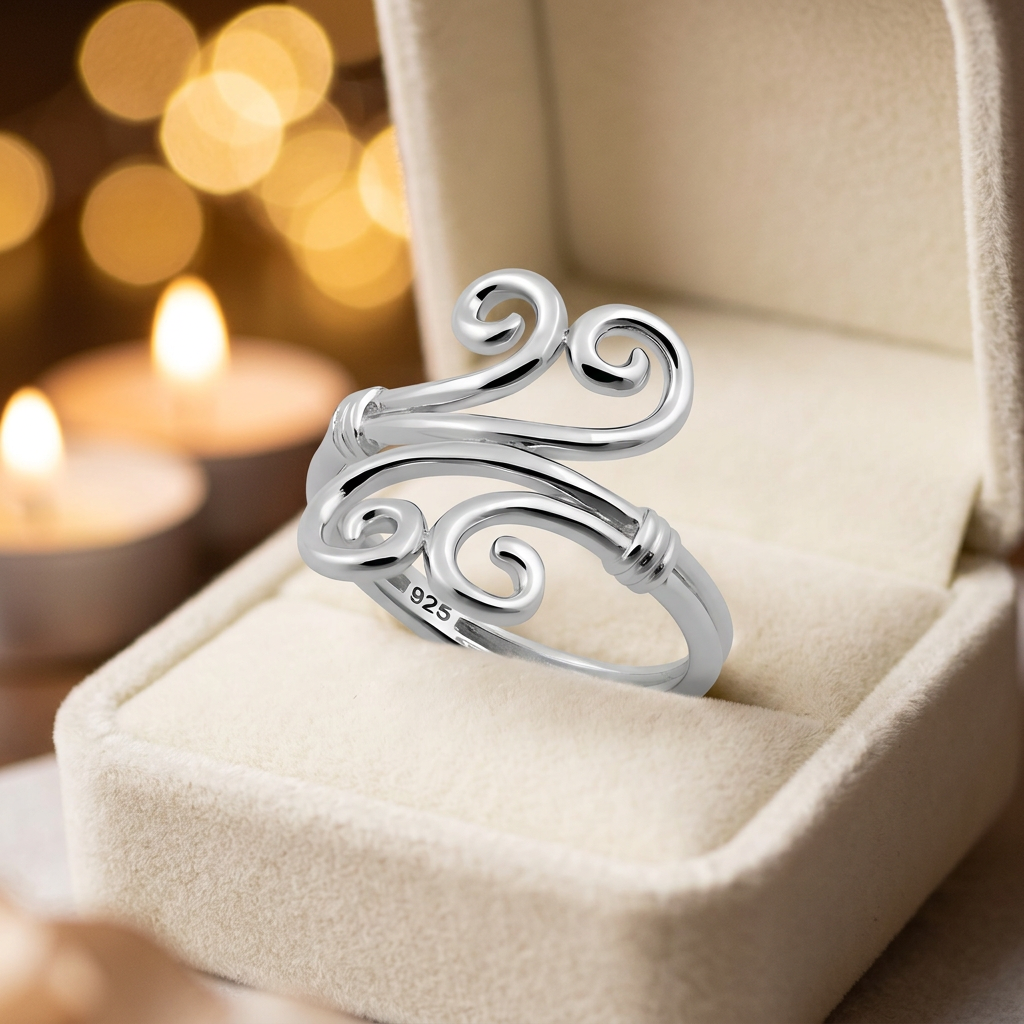Sterling Silver Double Swirl Scroll Wire Wrap Bypass Ring for Women life3
