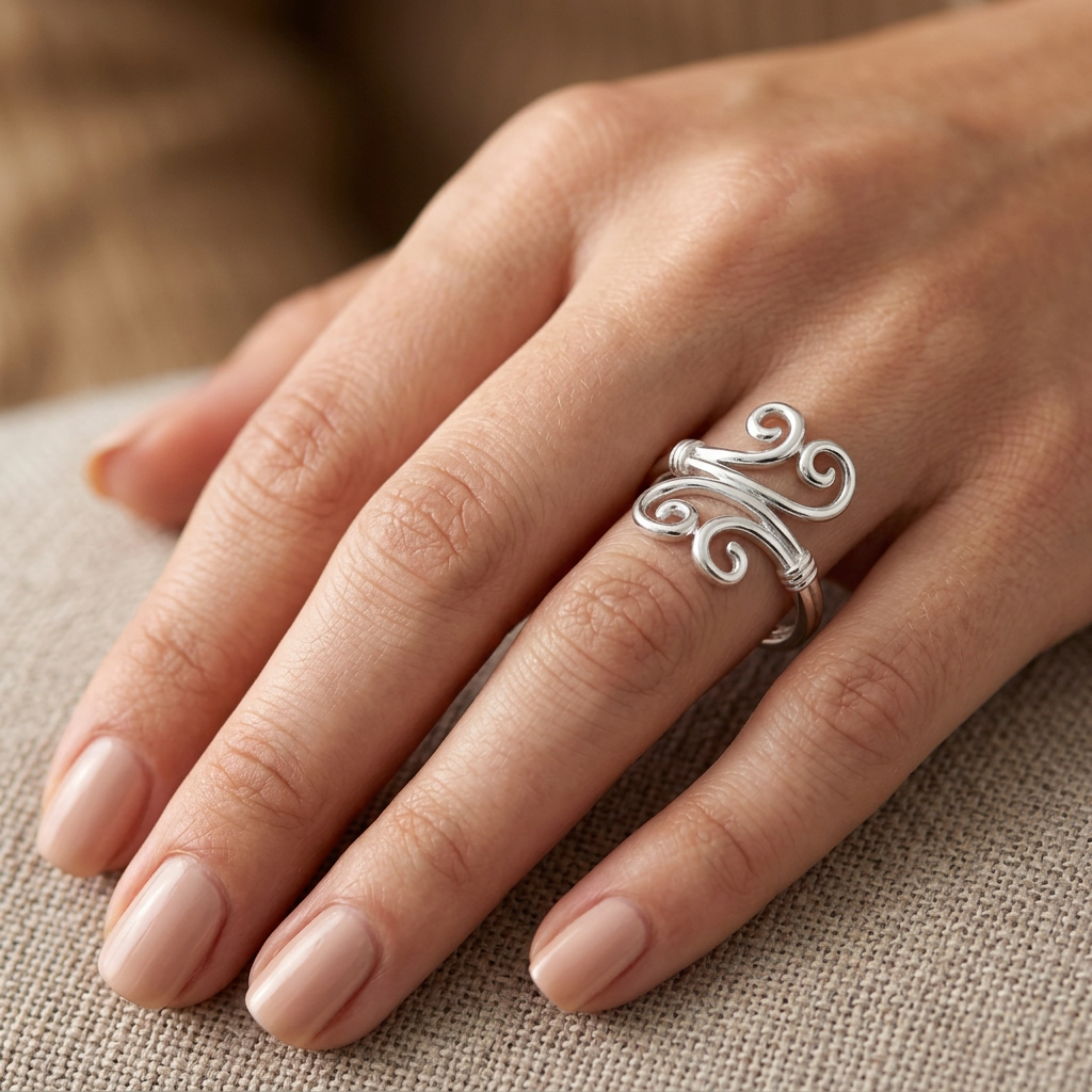 Sterling Silver Double Swirl Scroll Wire Wrap Bypass Ring for Women model