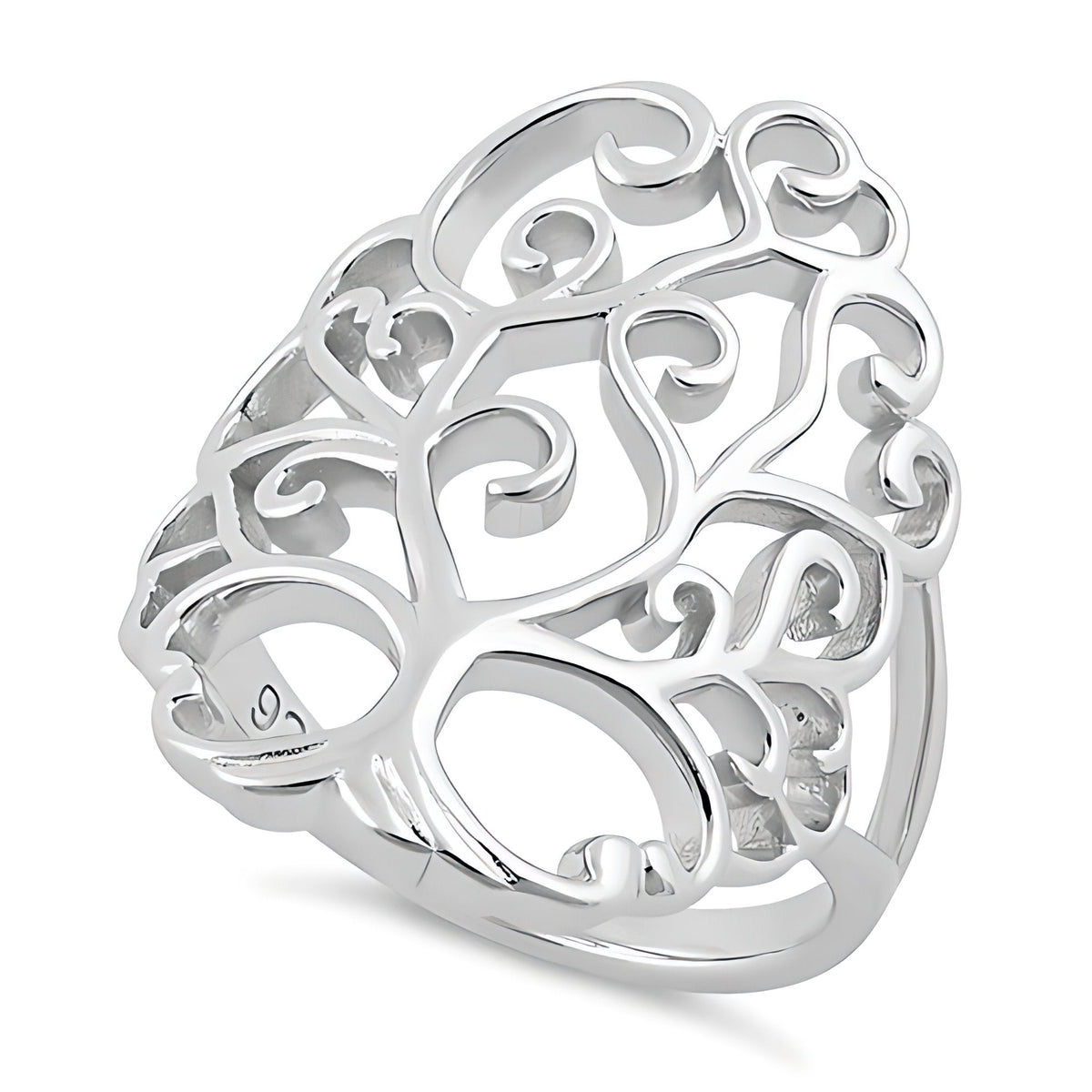 Sterling Silver 24.9mm Long Openwork Tree of Life Filigree Statement Ring for Women
