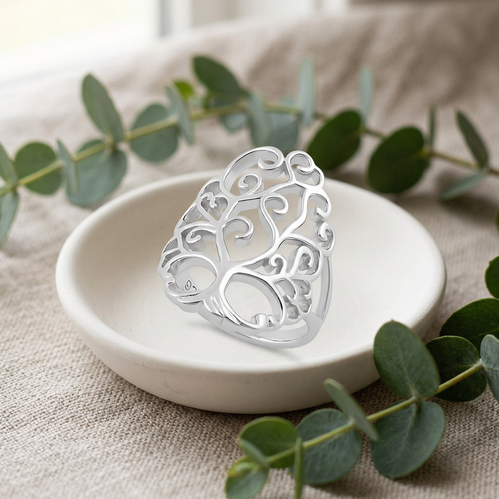 Sterling Silver 24.9mm Long Openwork Tree of Life Filigree Statement Ring for Women life2