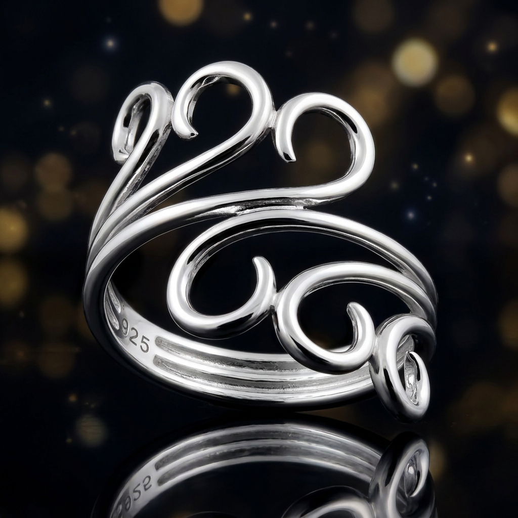 Sterling Silver 18.3mm Triple Wire Swirl Curl Bypass Ring for Women life4